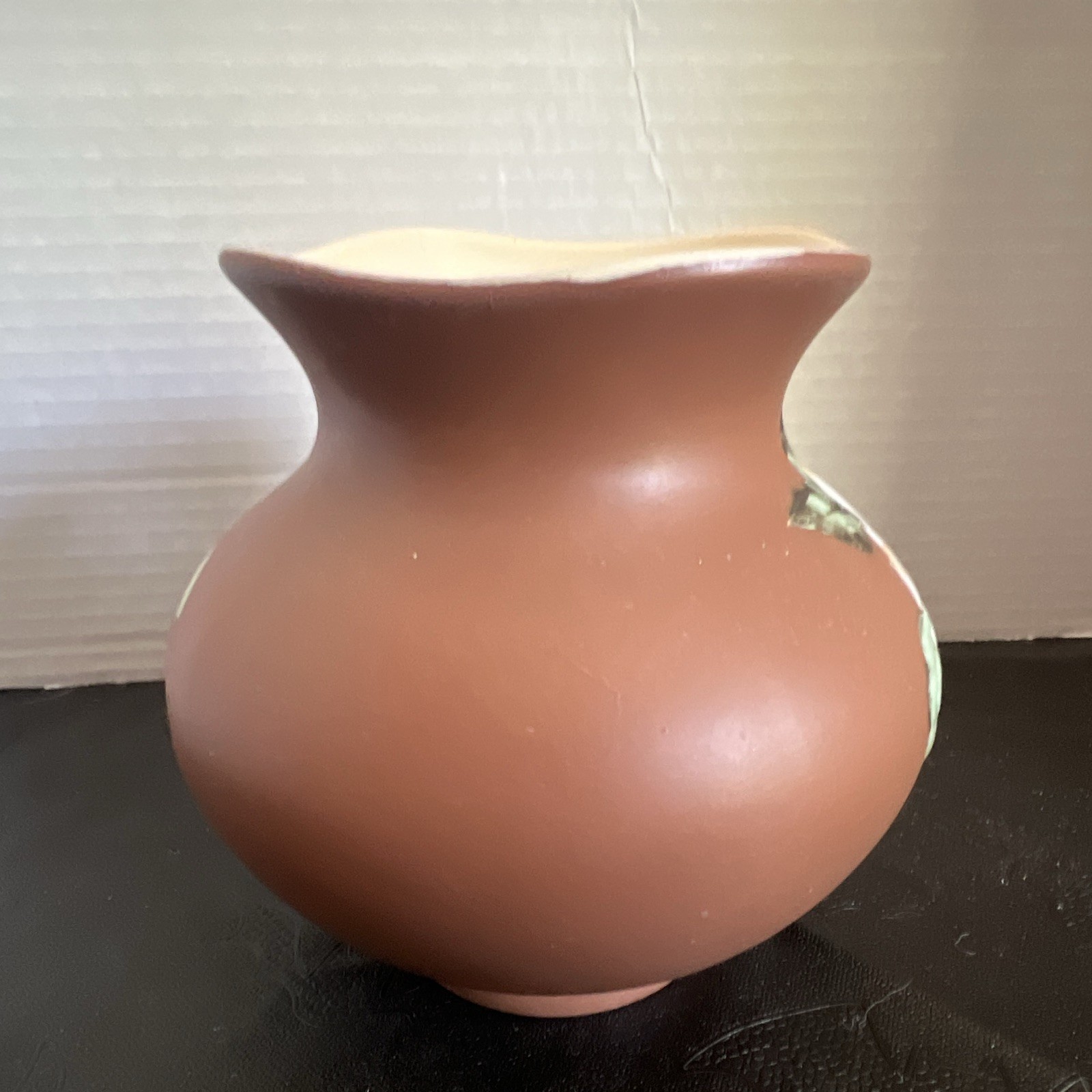 Hand Painted Floral Art Pottery Vase Matte Brown Canada Signed Herta 2417