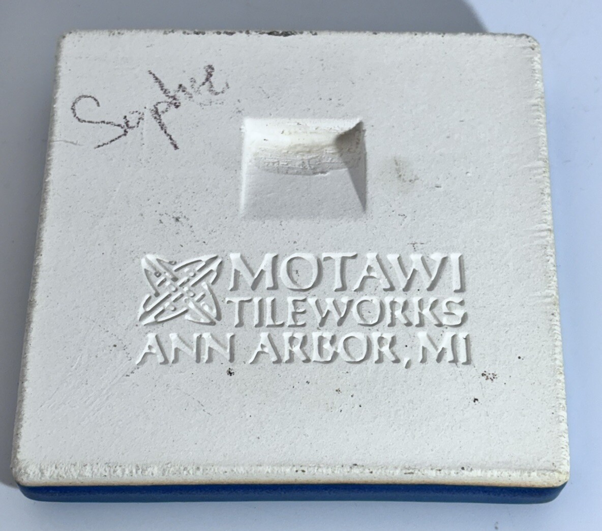 Motawi Tileworks 4×4 Frog Blue And Green Ann Arbor Michigan Signed Sophie