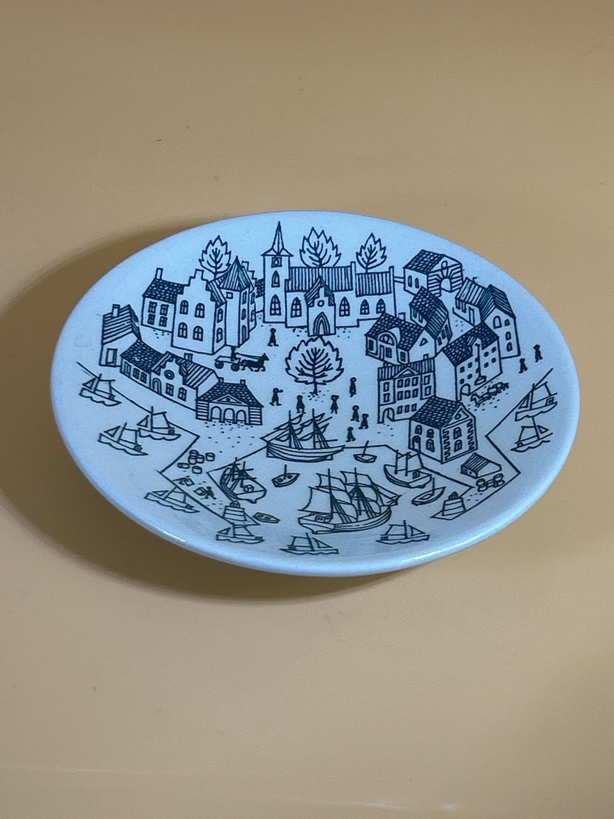 Nymolle Art Faience HOYRUP Denmark 4006 Plate Harbor Ships MCM. 5” round Vintage