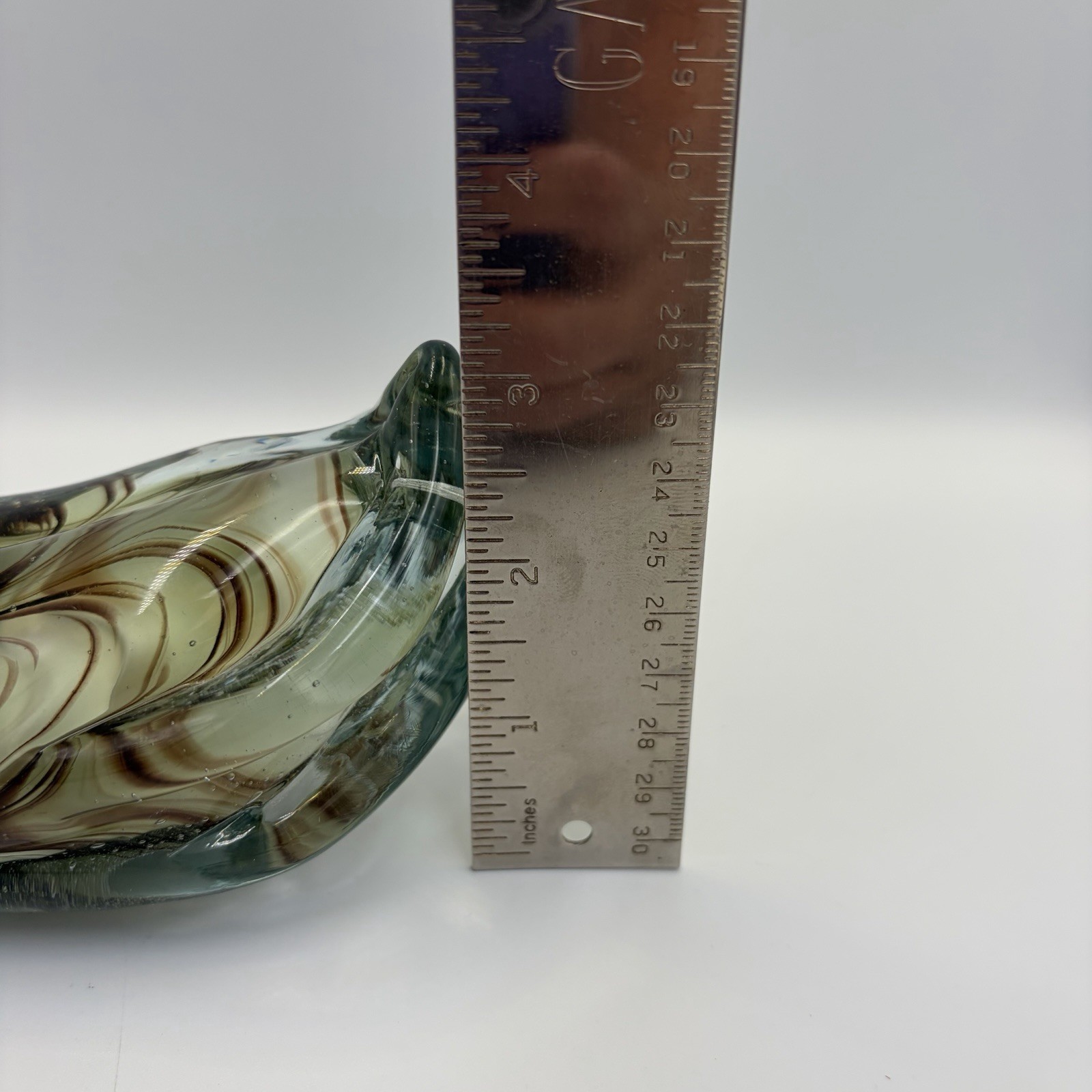 MCM Murano Art Glass Mallard Duck Silver Color Flecks Mouth Blown Heavy