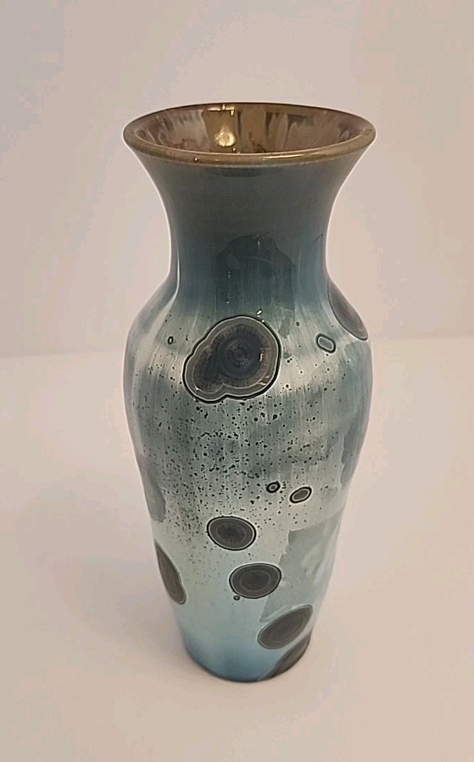 Montana 7.25″T Studio Art Pottery Vase Blue Crystalline Glaze Signed RW 2020