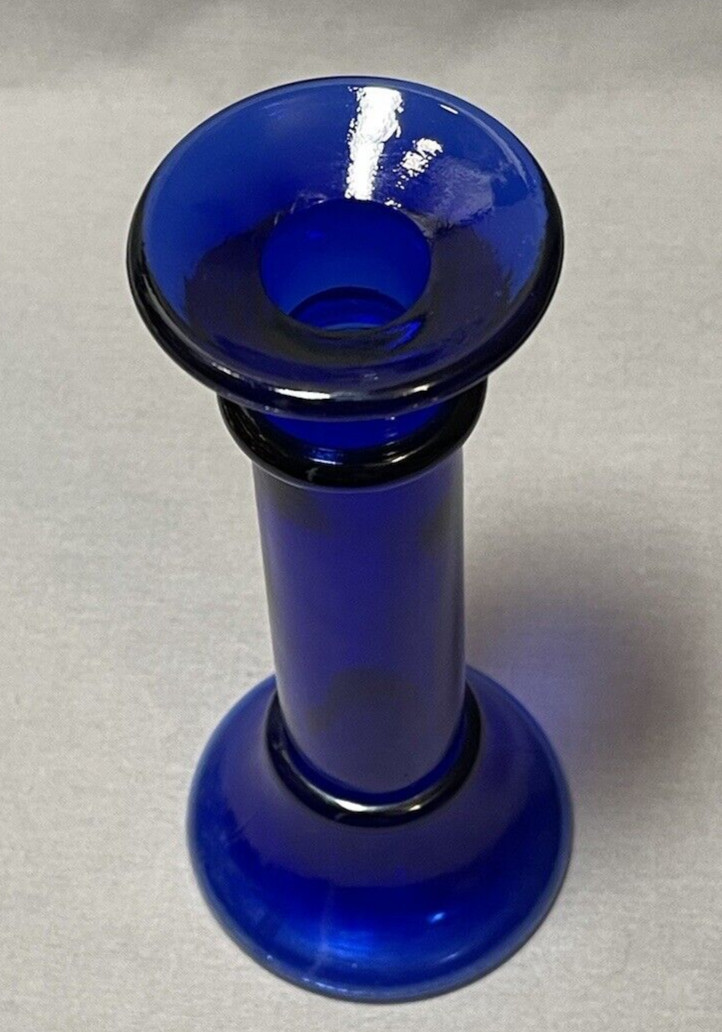 Vintage Recycled Cobalt Blue Pillar Style 7 inch Candle Holder or Vase