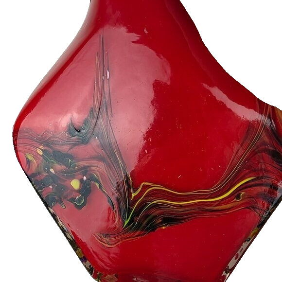 Art Glass Red Black Swirl Vase Polished Base China