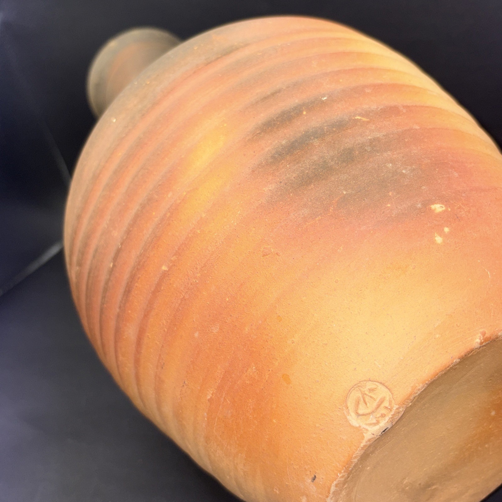 Adrian Cotter Large 14″ Lidded Vase Ribbed Studio Pottery AC Stamped NZ Art MCM
