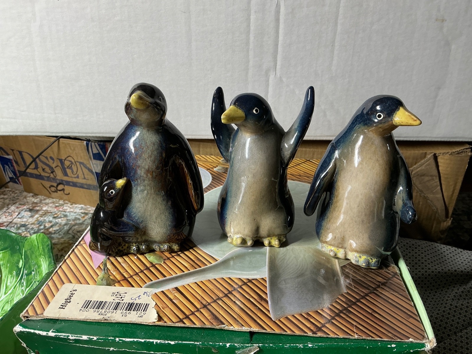 SET OF 3 Vintage Penguin Family Glazed Pottery Figurines Arctic Birds Figures