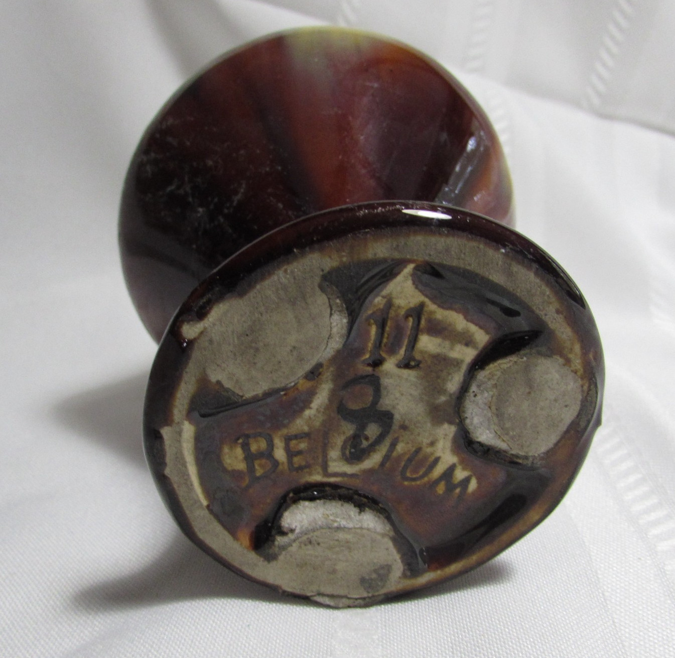 Small MCM Brown Mottled Drip Glaze Belgium Pottery Vase 4 1/4″ Tall