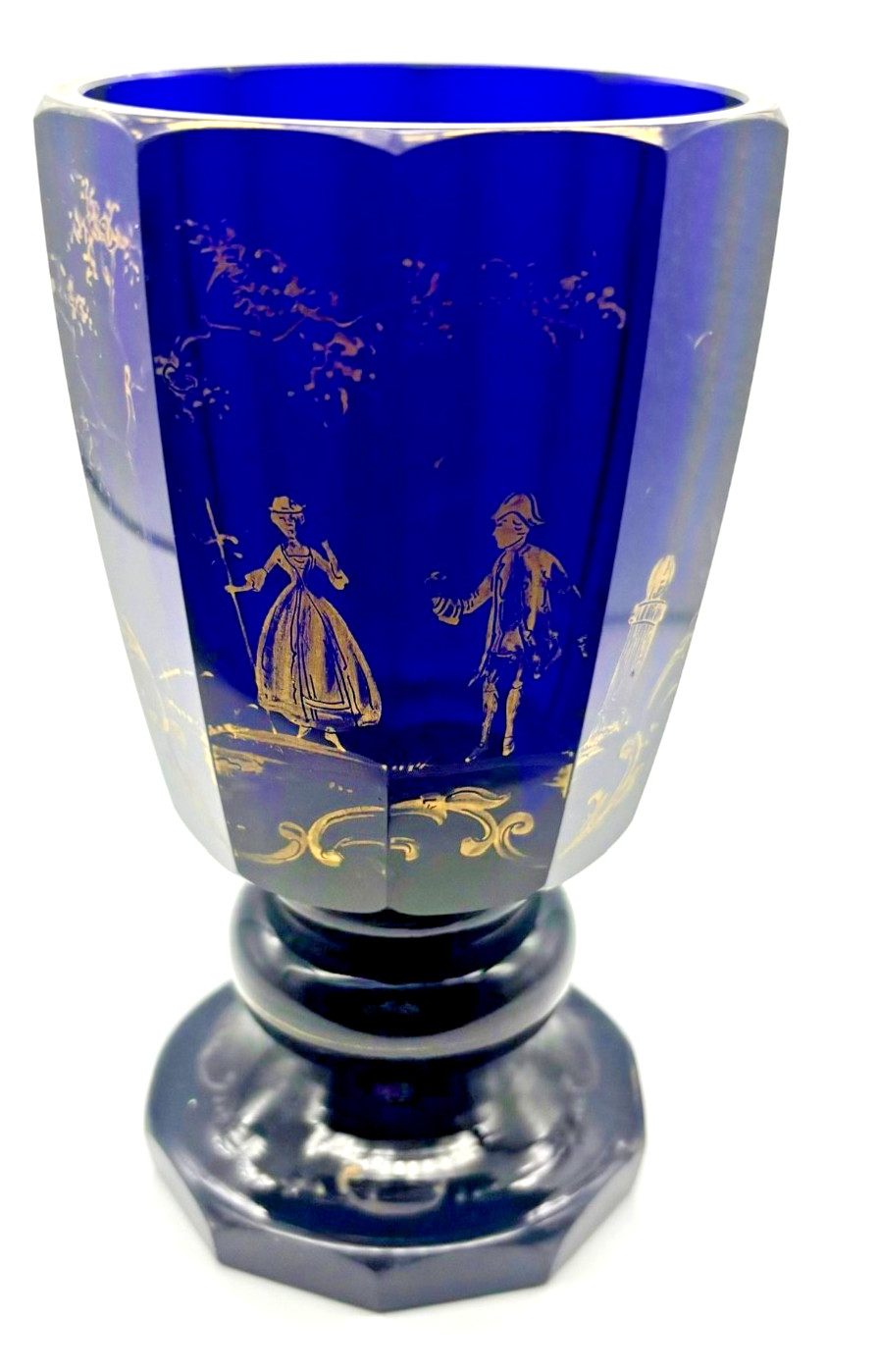 Cobalt Blue Crystal Vase Biedermeier Period Austria 1840s H: 6″