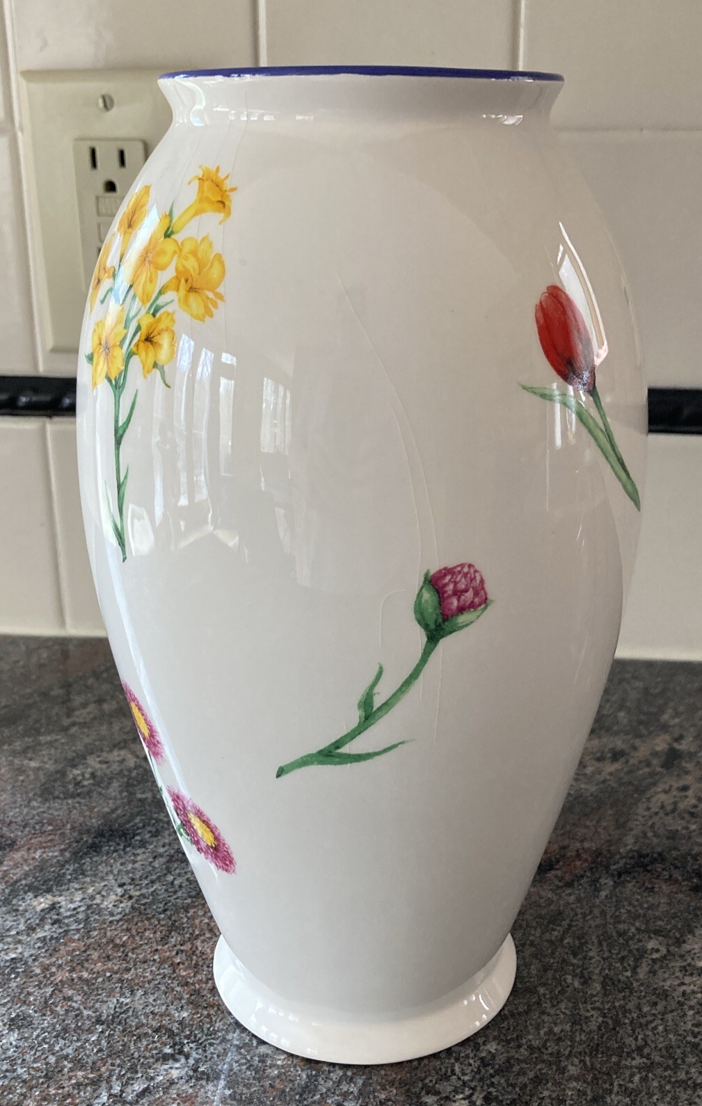 FTD Multicolored Floral Painted Ceramic White Ivory Decorative Large Vase Beauty
