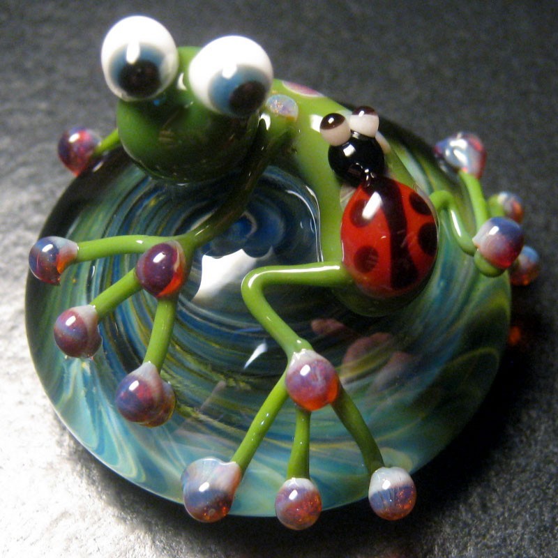 Boomwire Glass Ladybug Frog mini paperweight lampwork figurine handmade figurine