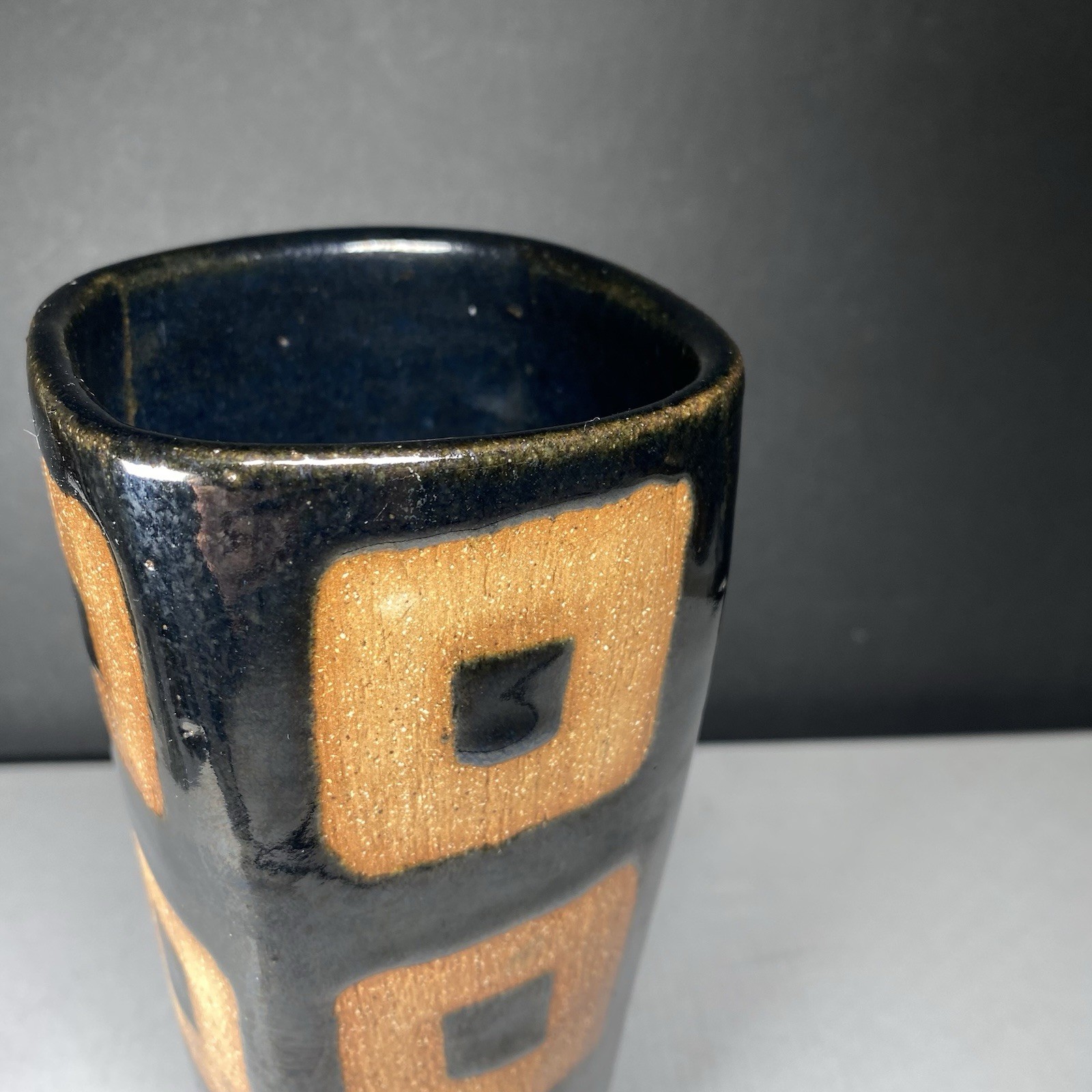 Studio Art Pottery Vase Unsigned West German Prisma Style 7.25 Inches Tall