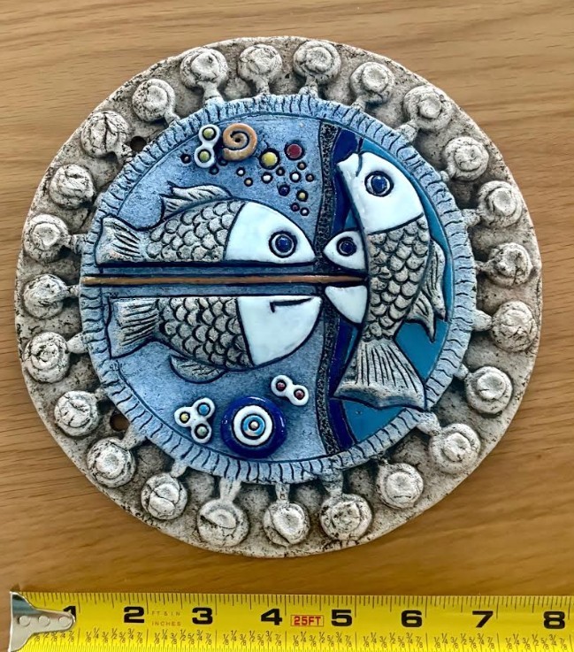 Decorative Fish Motif Art Pottery Wall Plaque; Mediterranean Region