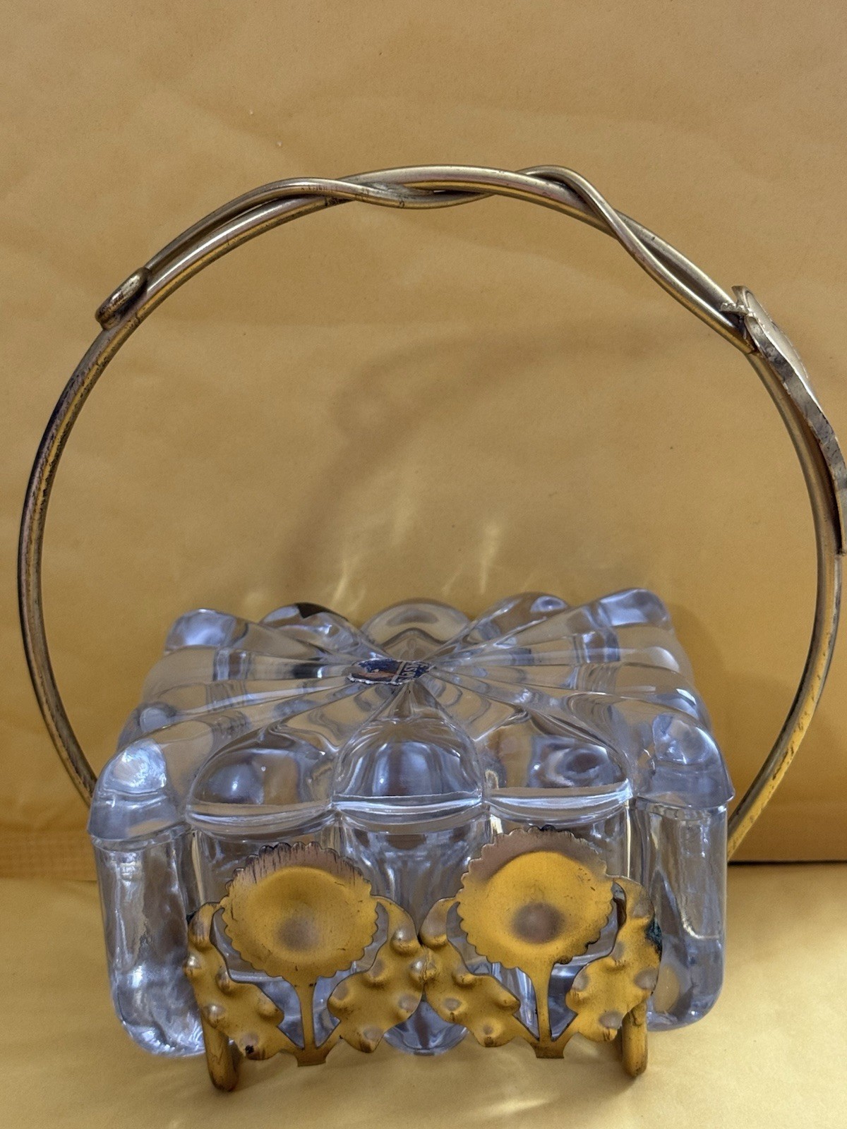 Vintage Heisey Crystolite Cigarette Trinket Box In Metal Tray. Intact Stickers