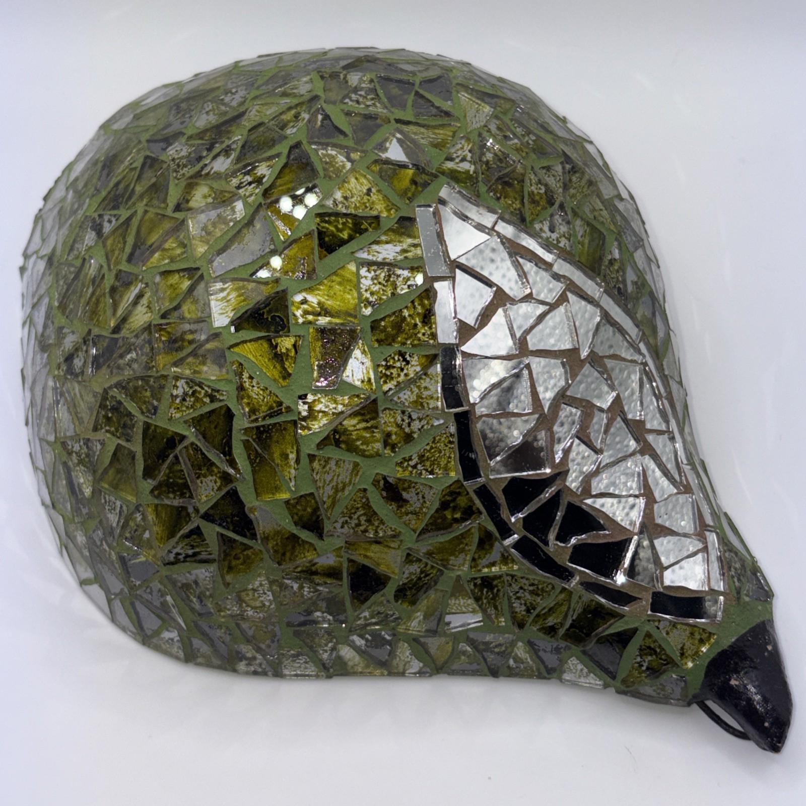 Set 2 Green Mosaic Glass Pear Figurines Hand Thrown Clay Art Pottery Decor MCM