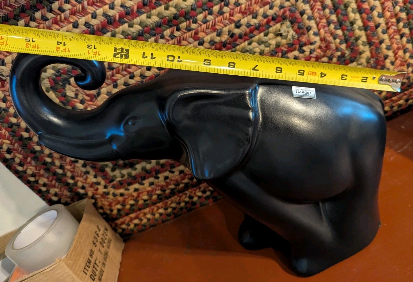 Vintage HAEGER USA Large Metallic Silver/Black Elephant 16” Trunk up Excellent!