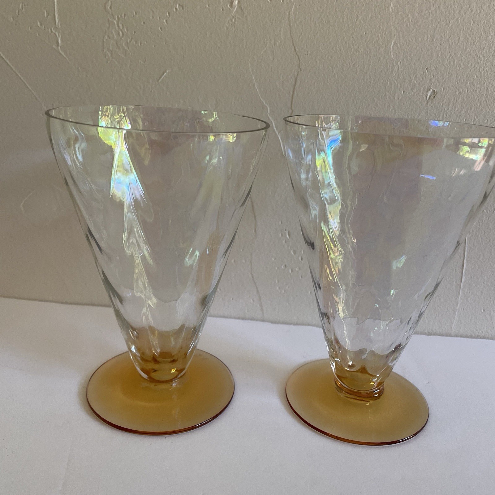Fostoria June Amber 8 Oz Footed Tumbler Glasses Set Of 2 Iridescent