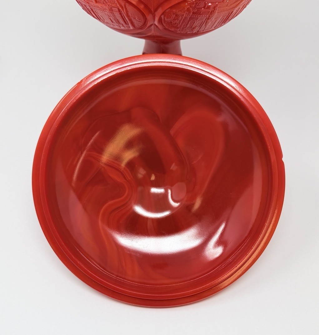 Vintage Fenton Art Glass Patriotic Red Bicentennial Compote Dish Slag Glass READ