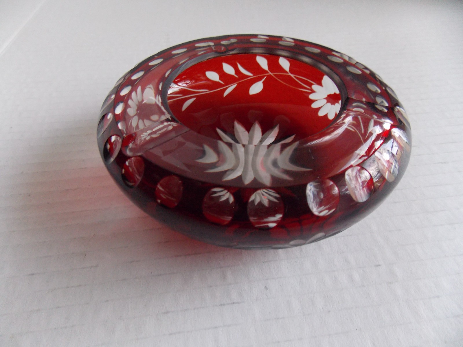 Vintage Egermann Ruby Red Cut to Clear Bohemian Czech Art Glass Ashtray 4 Inch