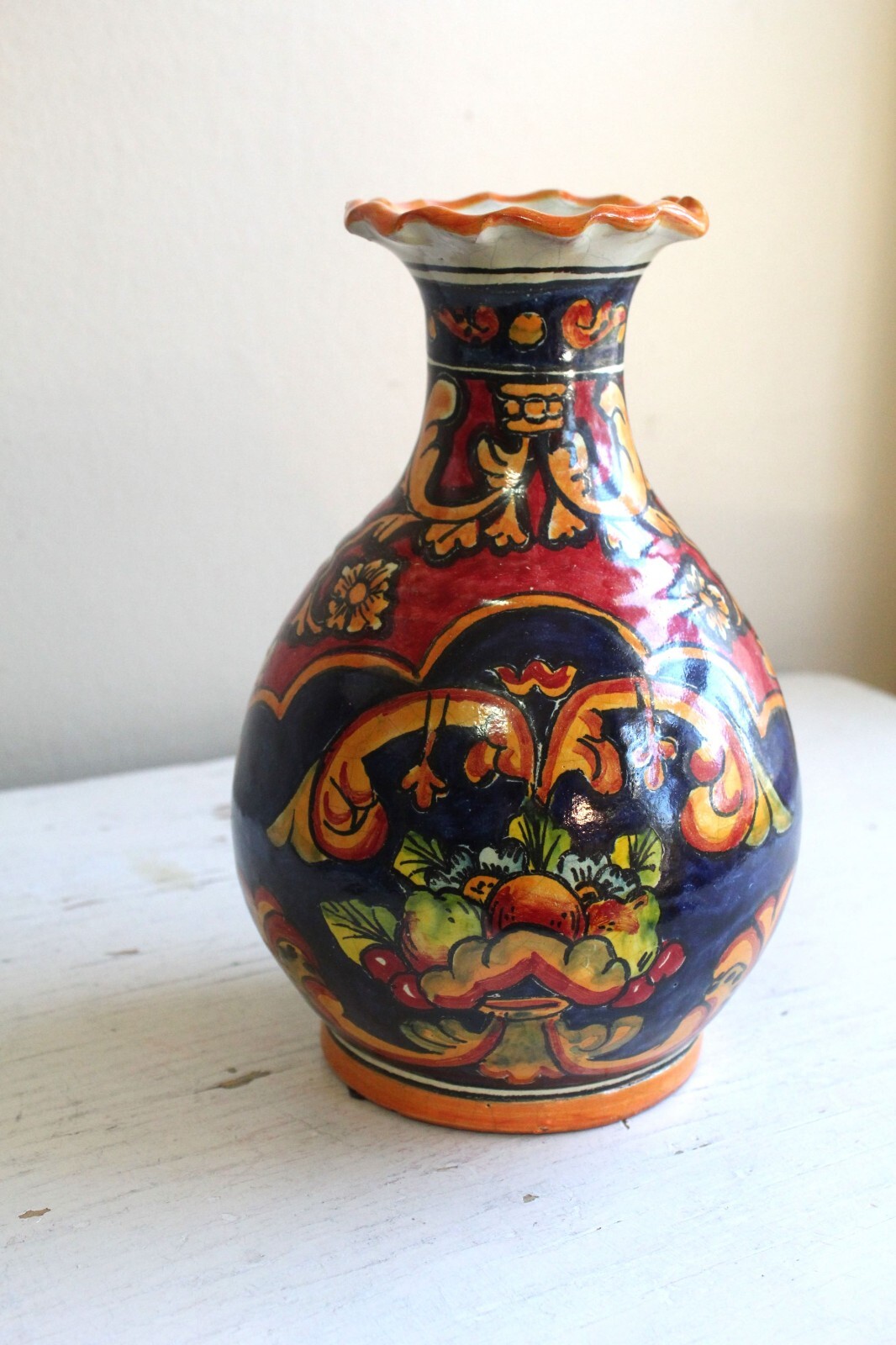 Terracotta Pottery Vase Rustic Mexico Country Faience Folk Deco Spanish Colonial