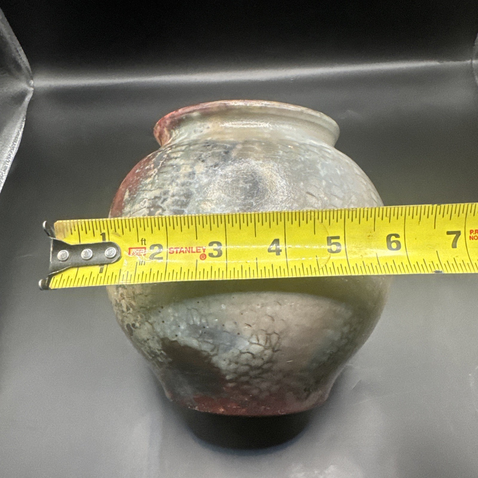 Studio Art Pottery Saggar Fired Raku Vase Signed 6.5” Tall