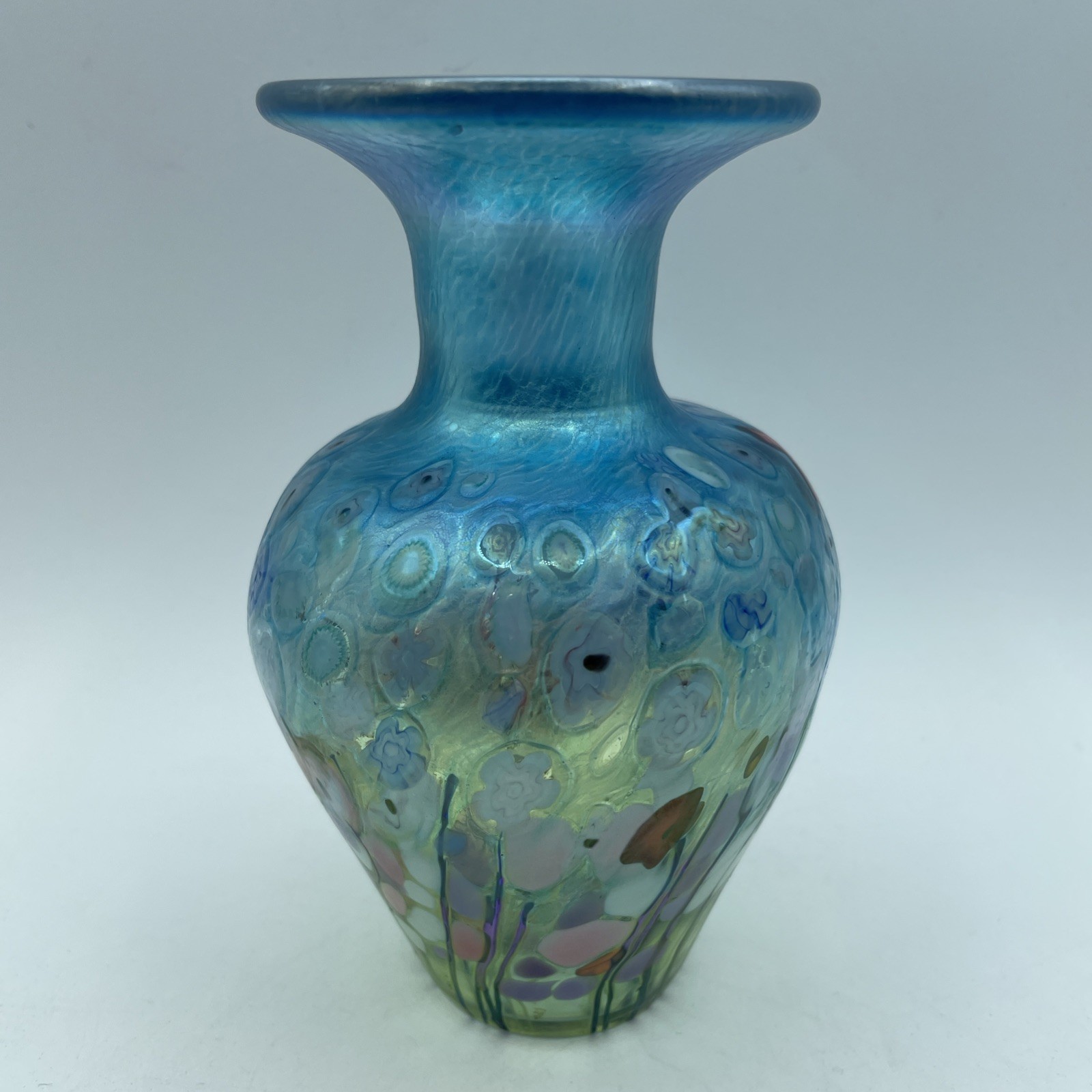 ROBERT HELD SIGNED 6″ IRIDESCENT ART GLASS STUDIO VASE CALIFORNIA POPPY STYLE