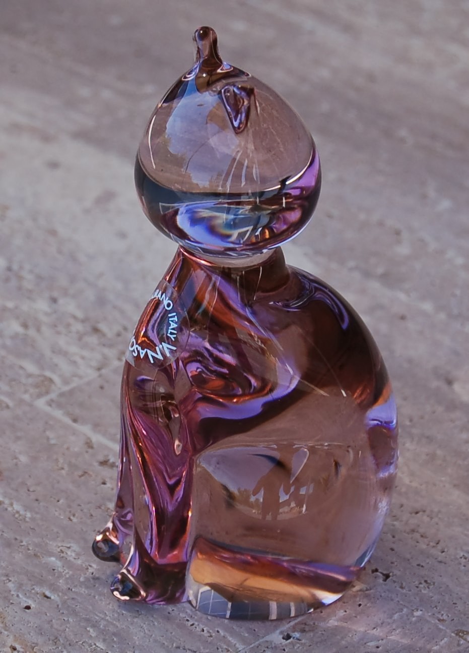 VINTAGE Murano Paperweight V. Nanson Sitting Cat Amethyst Made in Italy