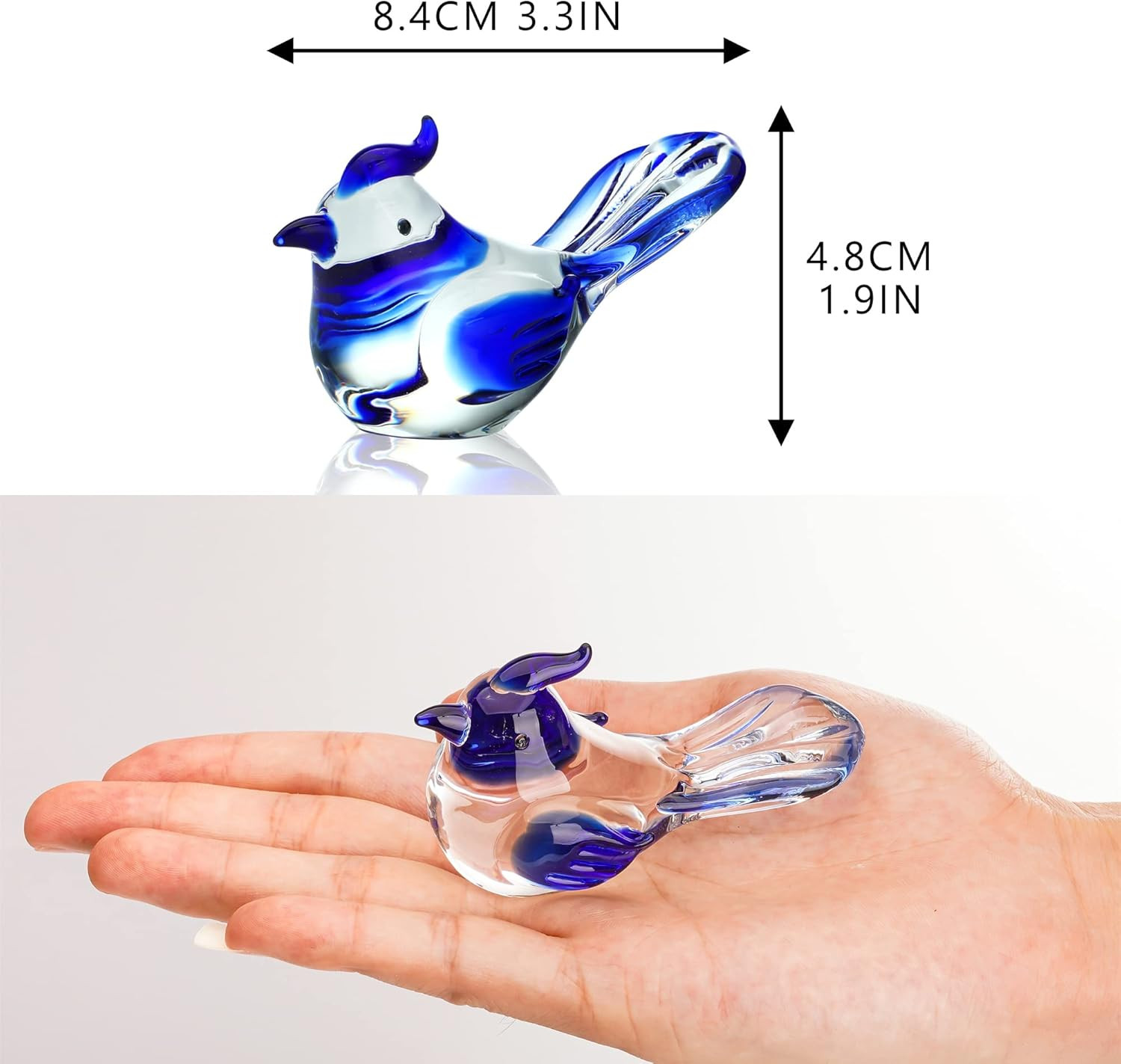 3.5Inch Mini Blown Glass Bird Figurines Collectibles Handmade Glass Miniature Bl