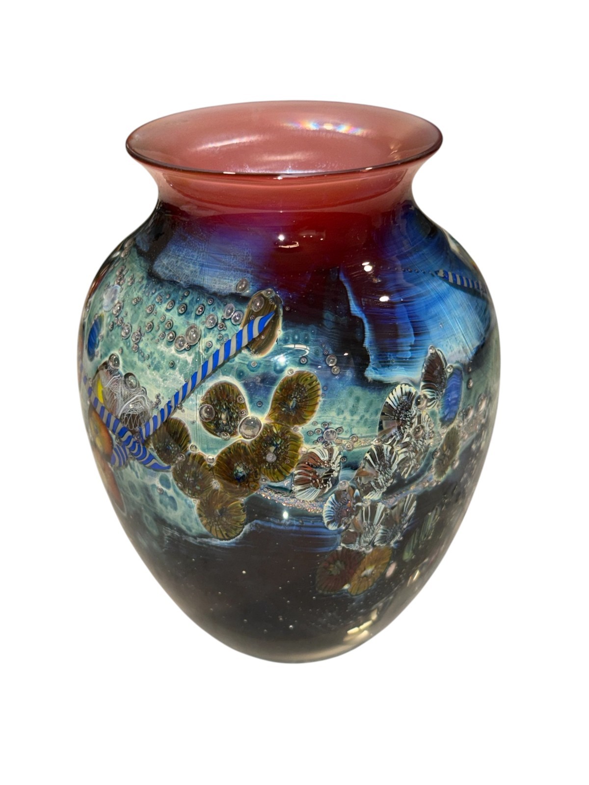 Josh Simpson Studio Art Glass Inhabited Planet Vase – Signed 9-11-8