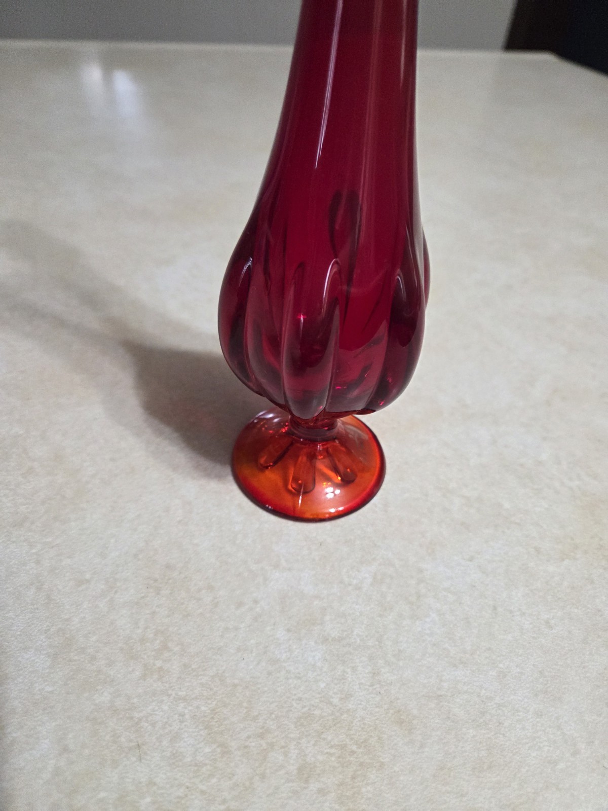 Vintage Viking Glass Swung Footed Vase Ruby Red Amberina Original Sticker