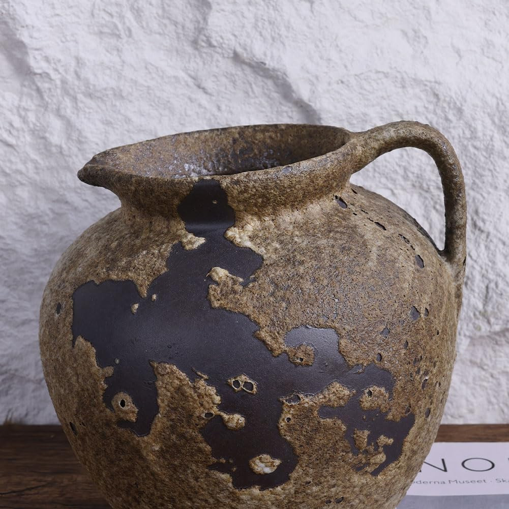 Rustic Wabi Sabi Vintage Vase – 7.9″ Tall Decorative Pottery for Home Decor
