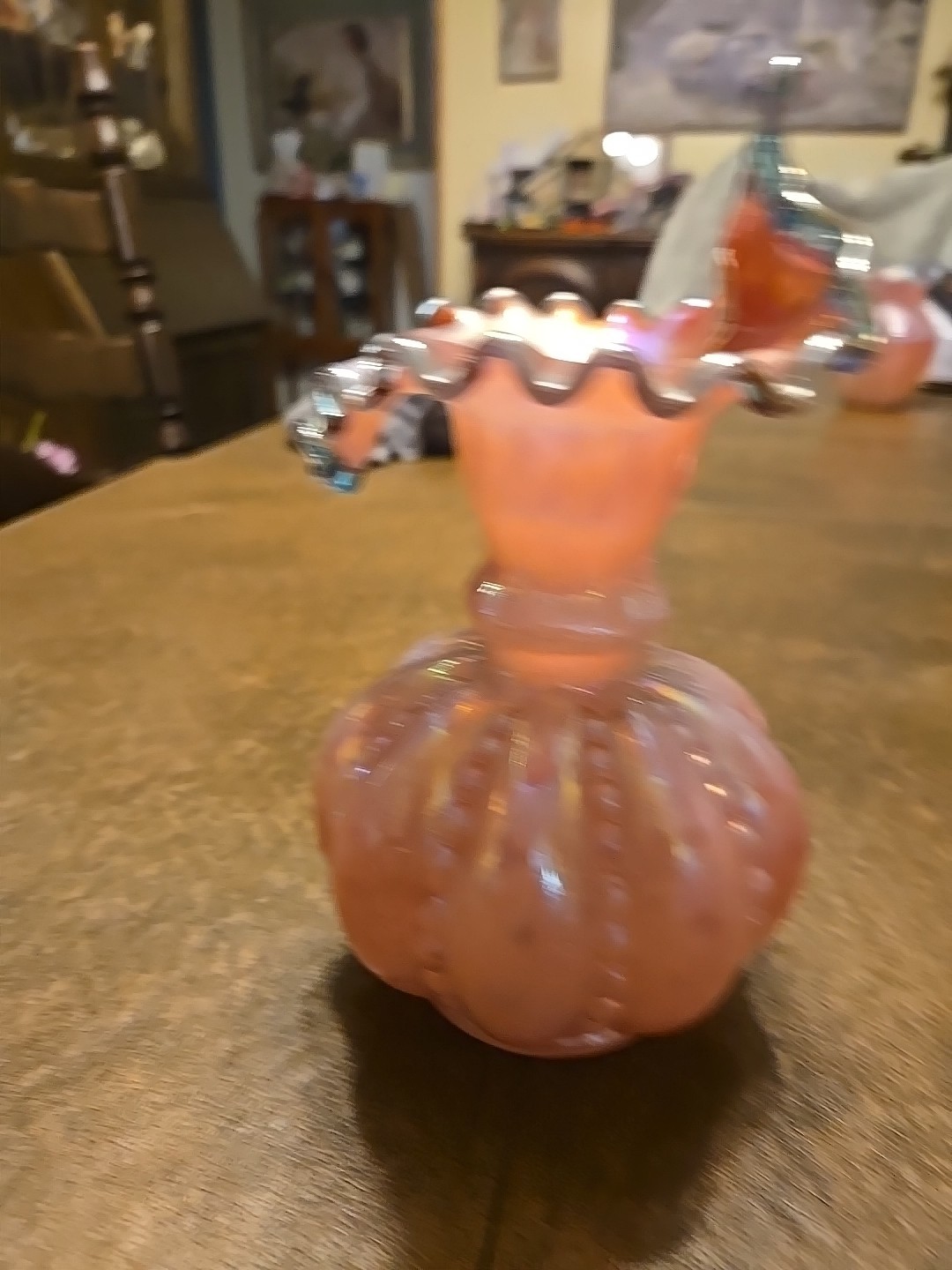 FENTON ART GLASS 1988 CASED CRANBERRY OPAL/TEAL IRIDESCENT BEADED VASE LE