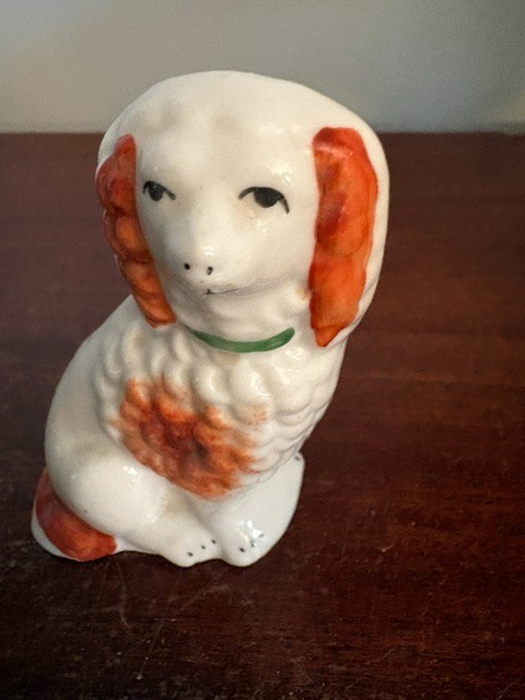 Two Miniature 19th Century Antique Staffordshire Spaniel Dogs, 3.5″