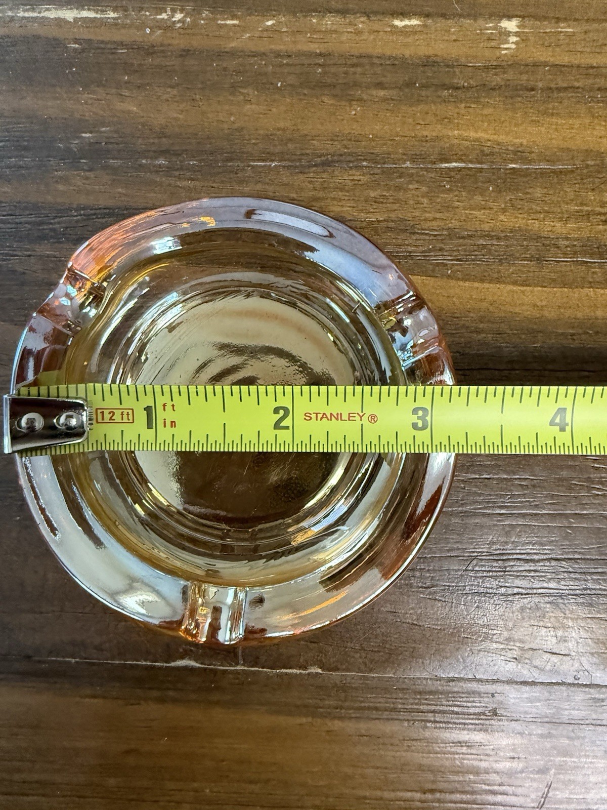 Vintage Peach/Marigold Carnival Glass Round Iridescent Round Ashtray 3.25 Inch