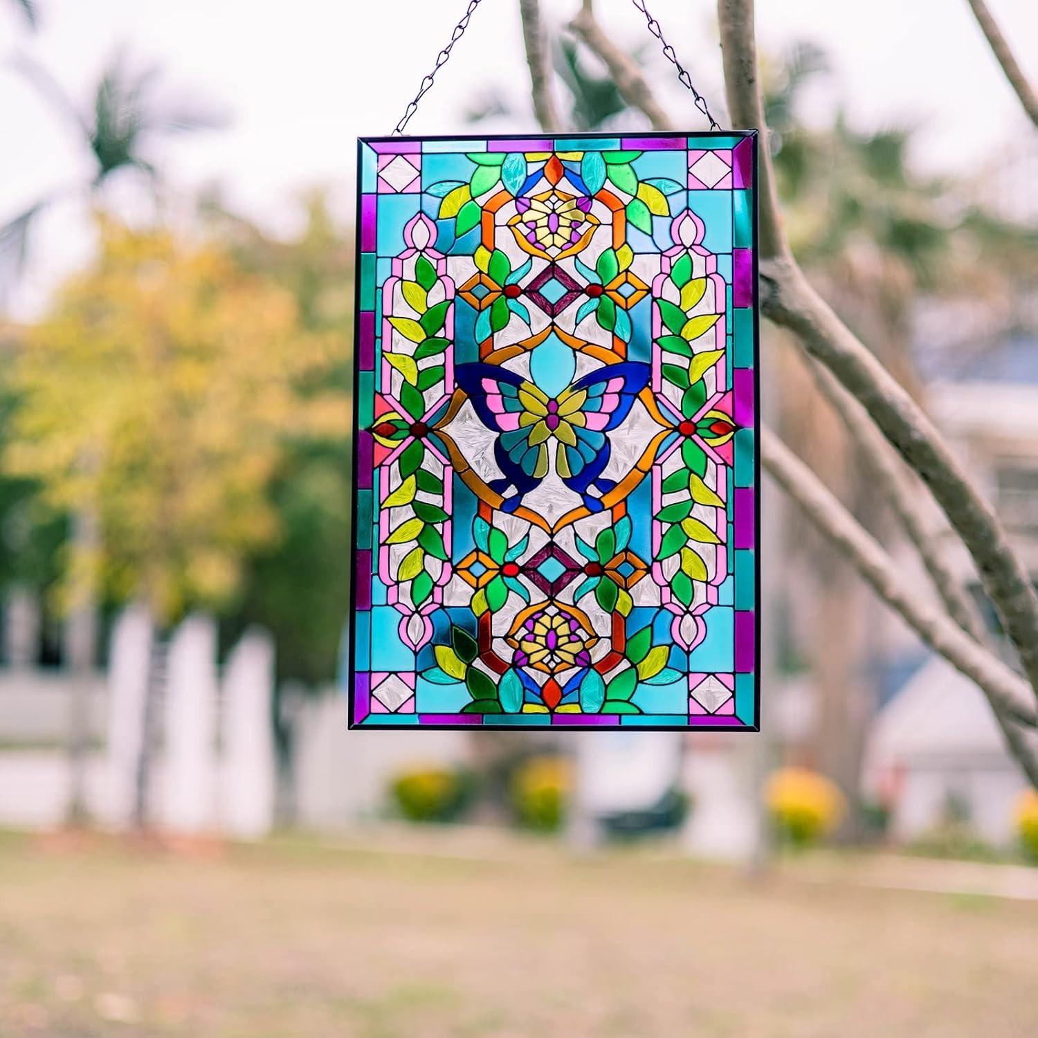 15″ x 10″ Vintage Style Stained Glass Window Hanging Suncatcher Panel