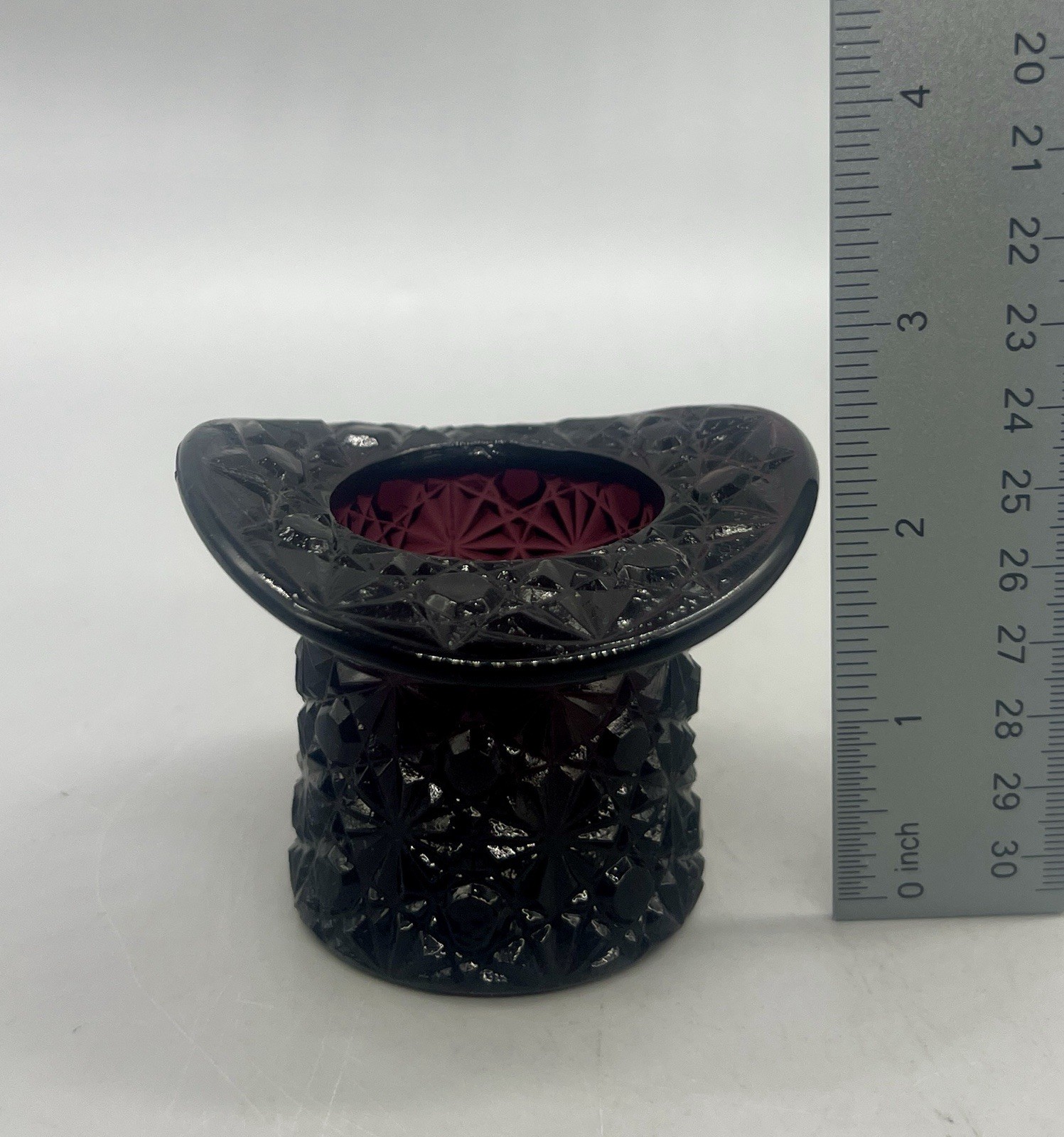 Vintage Amethyst Glass Daisy And Button Top Hat Toothpick Holder Boyd Glass