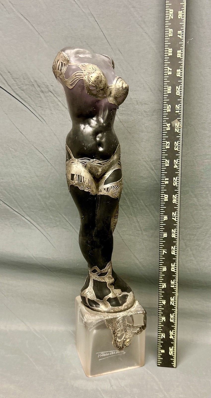 ION TAMAIAN Art Glass Frosted Green Woman Torso Sculpture Hand Blown Fused