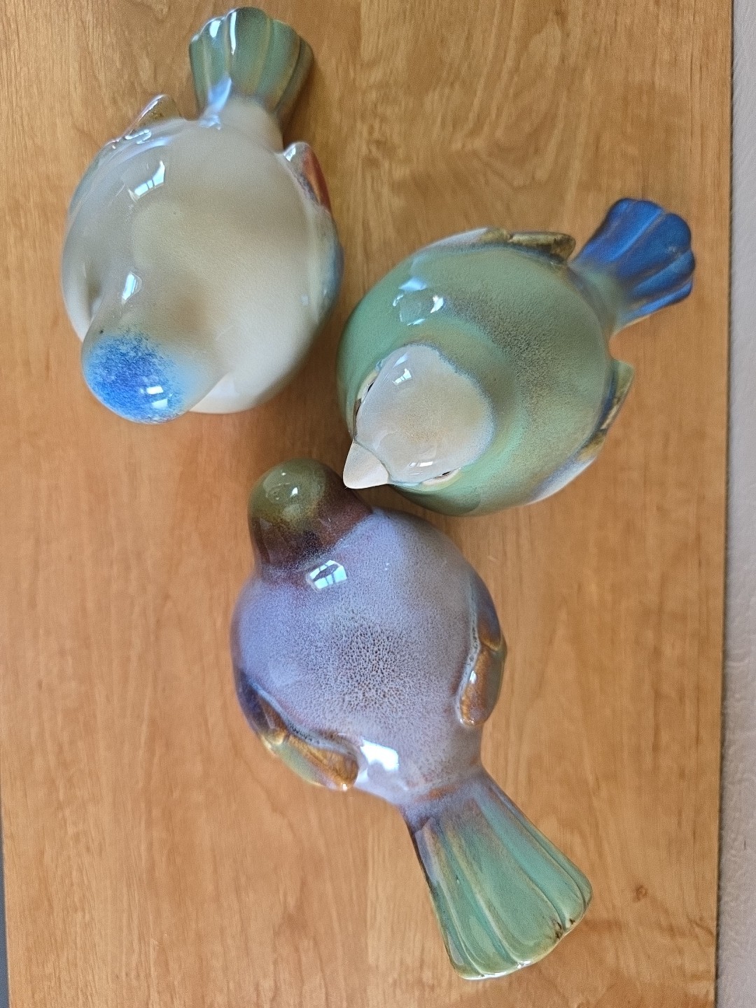 3 Chubby Round Pottery Birds Farmhouse Sparrow Finch Figurine Decor Nature Boho