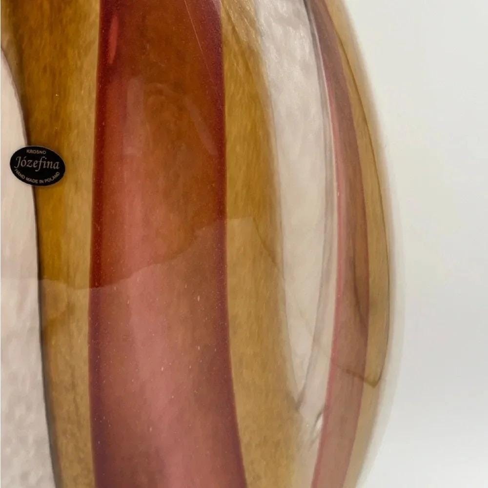 Jozefina Krosno Poland Large Marble Effect Hand Blown Glass Pink Cream Vase
