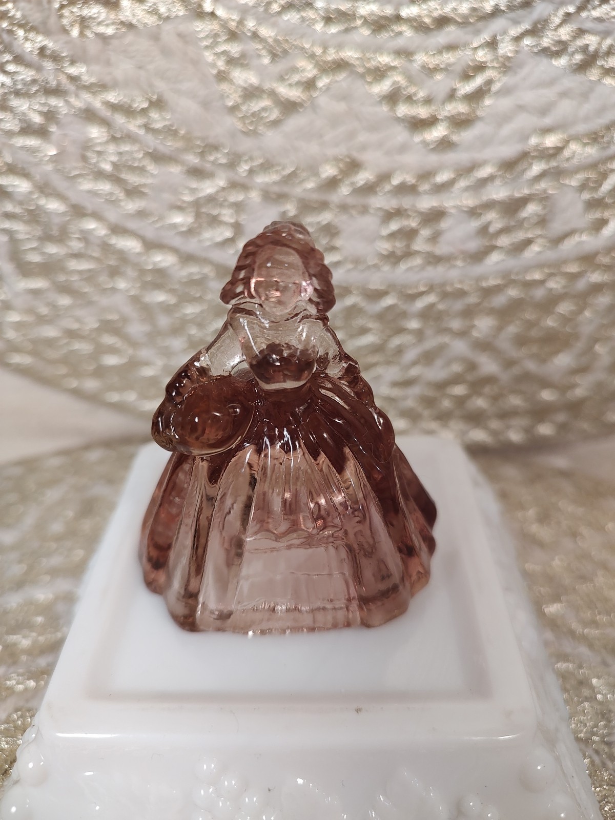Boyd Vintage Crystal Art Glass Figurine Louise Doll Light Rose Glass 80’s
