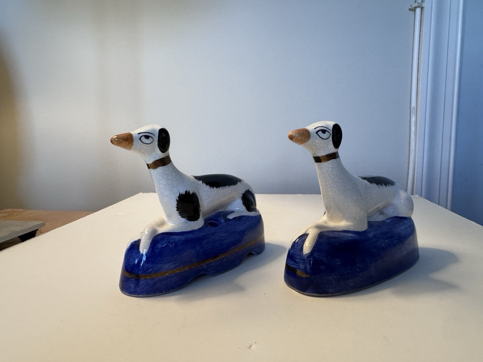 Staffordshire Whippet Greyhounds Dog Inkwell Figurines Set Made in England