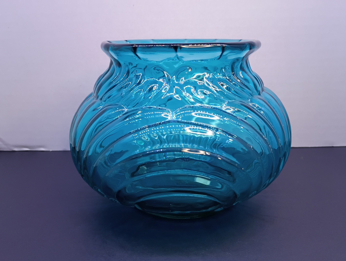 Fenton Art Glass Caprice 4 1/2″ Rose Bowl in Teal Royale 1988