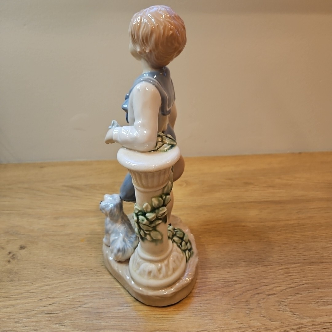 Nadal Spanish Porcelain Figure Boy With Dog 11.5 Inches Tall