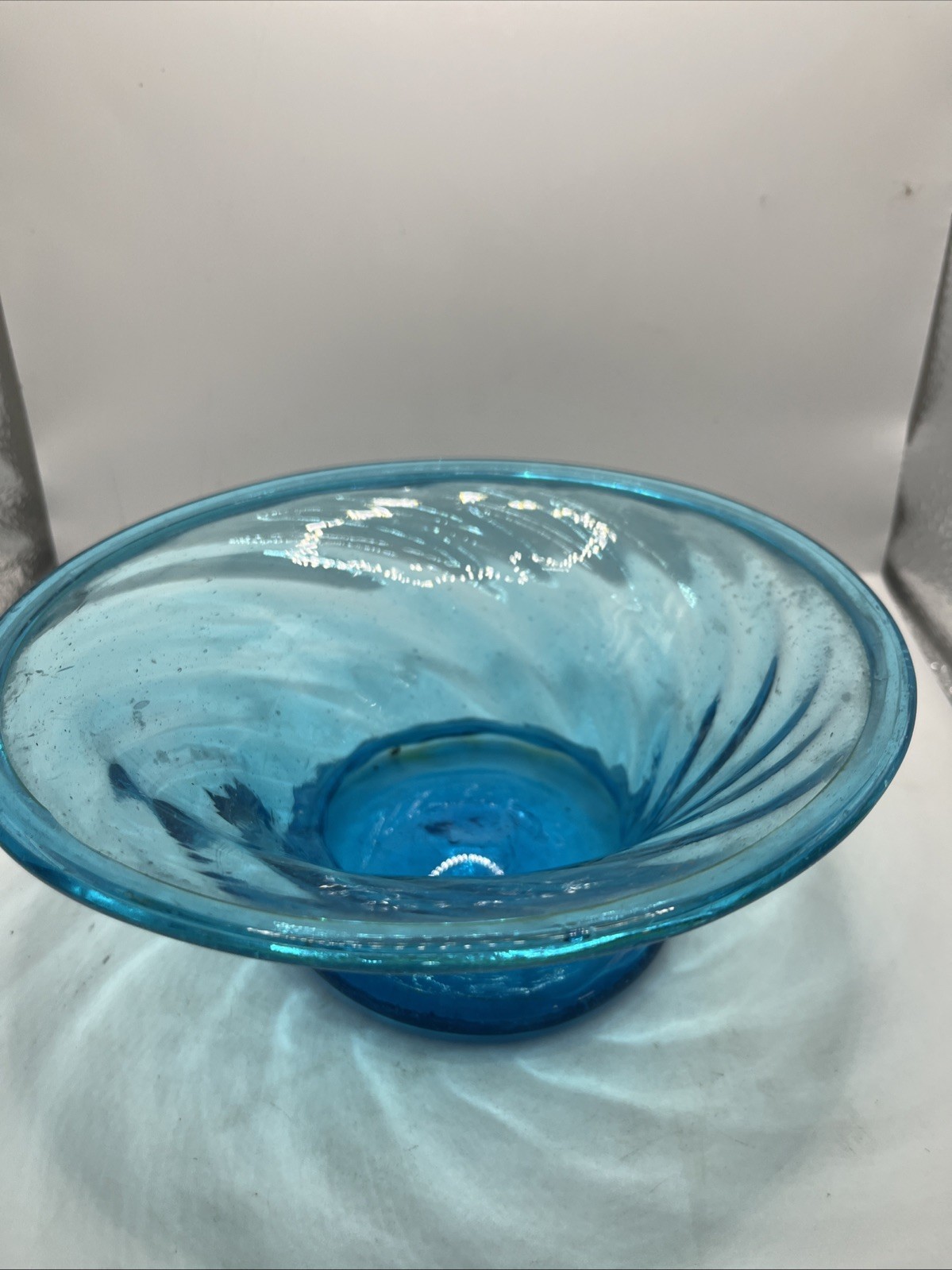 Mouthblown Vintage French Turquoise Bubble Swirl Glass Vase