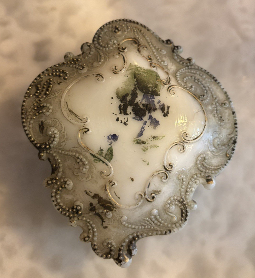 Antique Dithridge & Co late 1800’s Pair (2) White Milk Glass Jewel Boxes Rare
