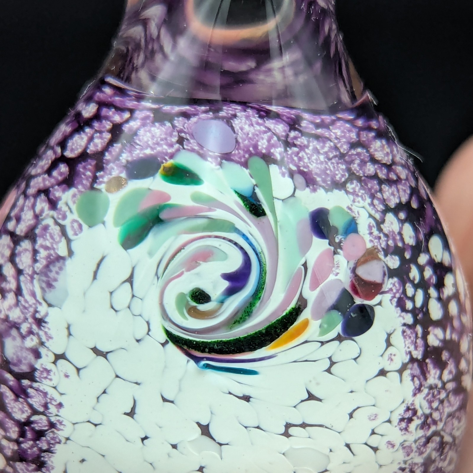 Art Glass Hand Blown Signed Bird Figure JP 94 Purple White Swirl Paperweight