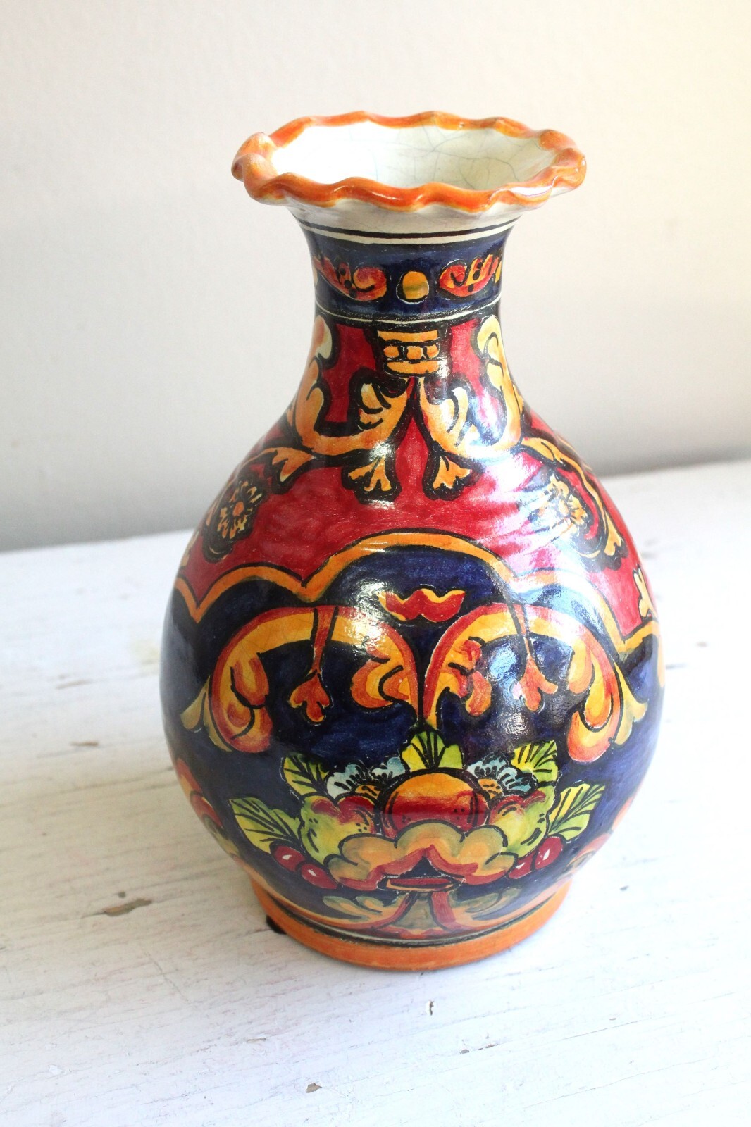 Terracotta Pottery Vase Rustic Mexico Country Faience Folk Deco Spanish Colonial