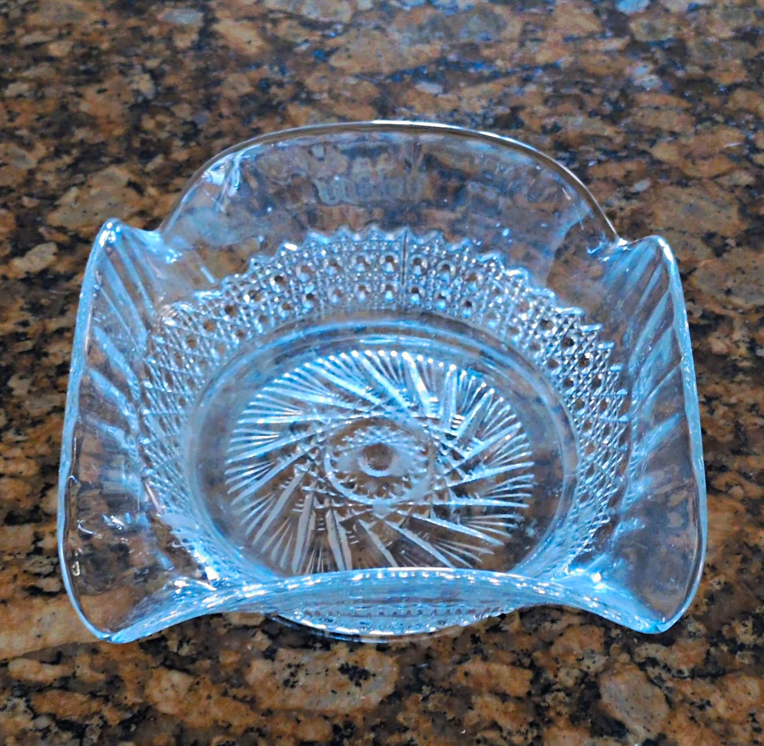 Clear Pressed Glass Square Ashtray with 4 Cigarette Rests Approx 9 in