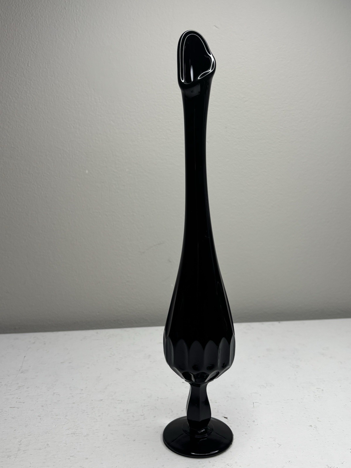 Vintage Fenton Ebony Black Thumbprint Swung Vase 13 1/4 T
