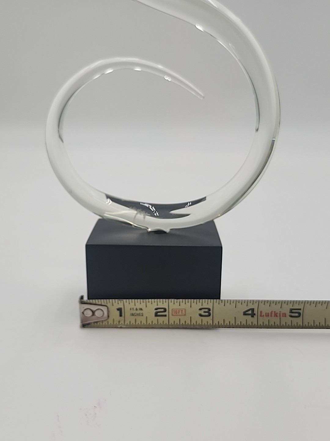 Modern Abstract Swirl Glass Sculpture On Black Base Acid Etched Signed Whitfield