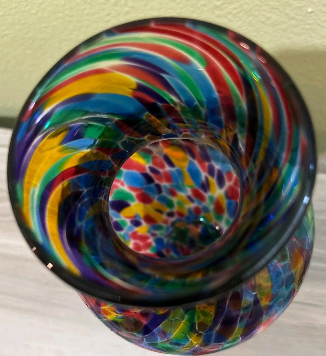 MSH Roger Vines Art Glass Multi Colored Ribbon Design Vase SIGNED/DATED 03
