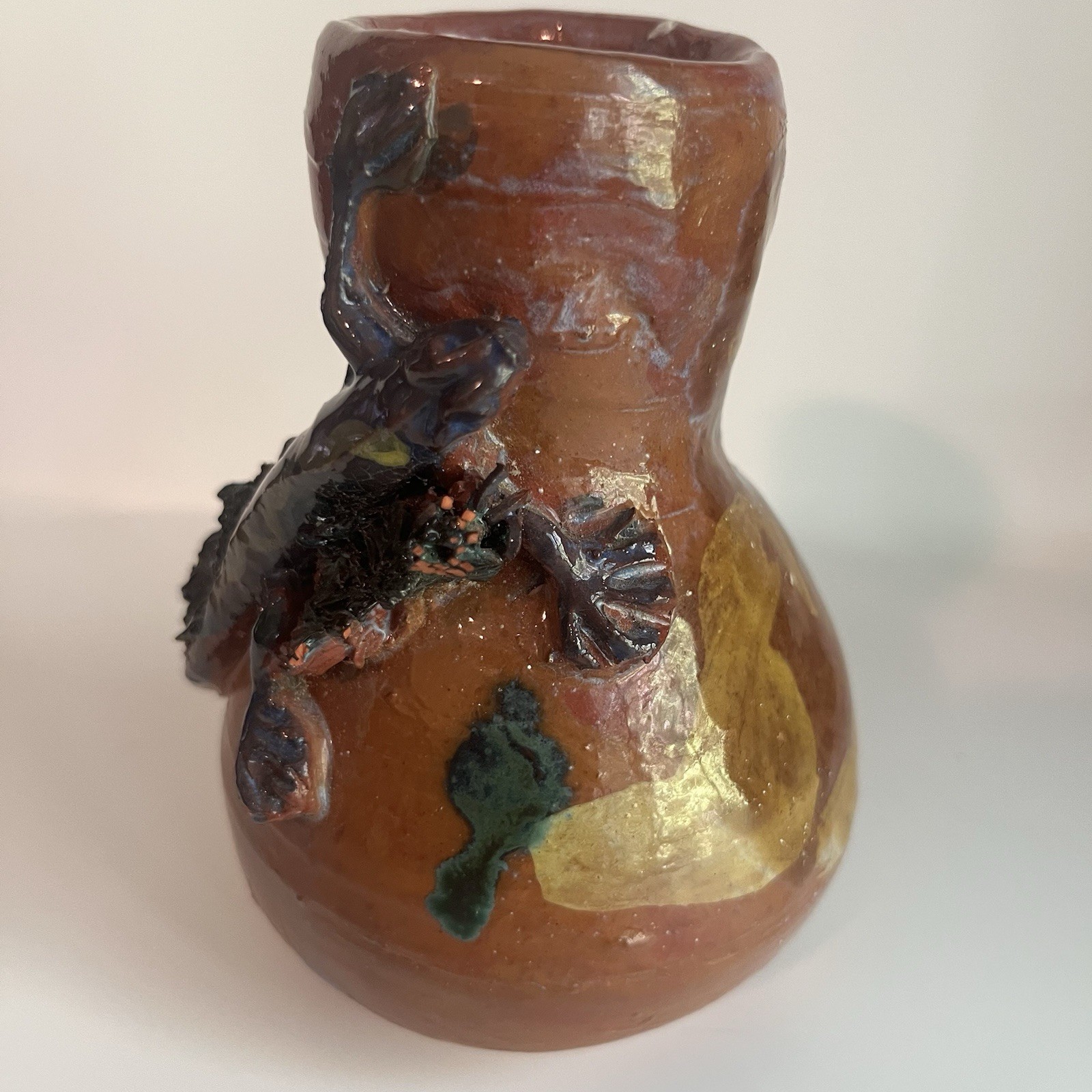 Studio Art Pottery Lizard Salamander Vase NC 2000 Leaf Impressions Signed 6″